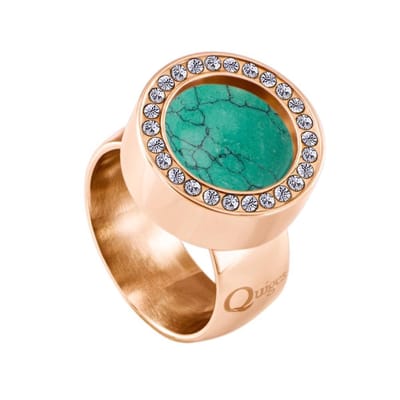 Quiges RVS Schroefsysteem Ring met Zirkonia Rosékleurig Glans 16mm met Verwisselbare Natuursteen Turkoois 12mm Mini Munt