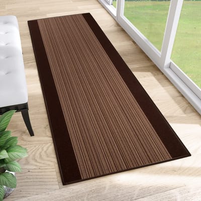 Tapiso Antislip Rubber Mat Bruin Donker Lijnen Modern Rubbermat Tapijt Maat- 80x150