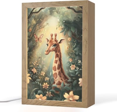 Nachtlampje 20x30 cm - Kinder lampje - Giraffe - Jungle - Bloemen - Tafellamp kinderkamer - Slaapkamer lamp - Bedlamp kinderen - Kinderlampje stopcontact - Wandlamp babykamer - Nachtlampjes