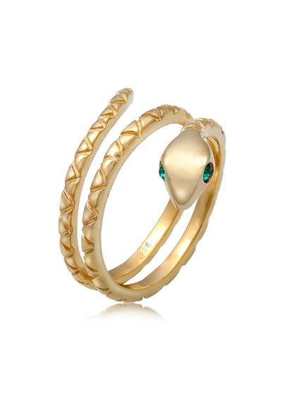 Elli - Ring - Dames Slang Pinky Modern met Kristallen in 925 Sterling Zilver Verguld - Dames