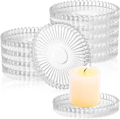 Set van 12 Glazen Kaarsplaten van 10 cm - Transparante Kaarsenhouders voor Pillar Kaarsen, Coasters voor Feestdecoratie, Bruiloften en Kerstversiering, Thuisdecoratie