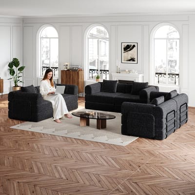 Gutent-Bank [Gepatenteerd ontwerp] Chenille 2-in-1 slaapbank met opbergvak in de armleuning, drie metalen frames en meerdere configuratiemogelijkheden.