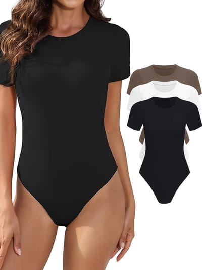 Livano Bodysuit Dames - Jumpsuit - Corrigerend Ondergoed - Body plunge - Lingerie - Setje Vrouwen - 3 Pcs - Zwart/Wit/Khaki - Maat S