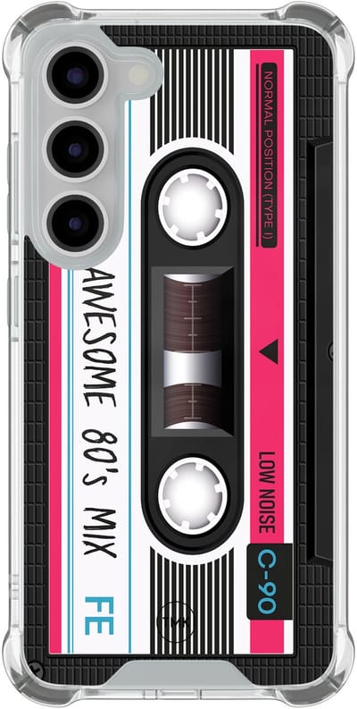 Shockproof hoesje geschikt voor Samsung Galaxy S23 - Cassette - Schokbestendig - Verhoogde randen - TPU case - Extra Sterke Back Cover - Print - Transparant, Zwart