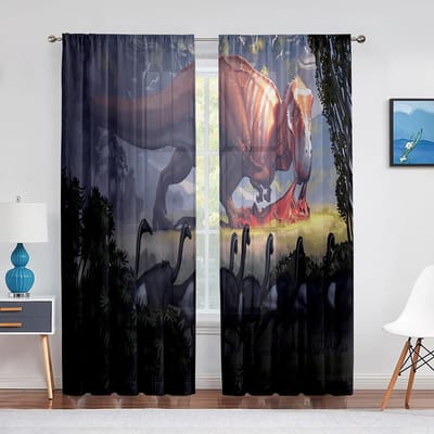 Dinosaurus Jura Dieren Oerwoud Transparante Gordijn voor Woonkamer Keuken Voile voor Raambekleding Slaapkamer Tule Gordijnen 1 PCS W100XH250cm&Grommet Top