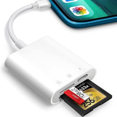 Dailygoody - SD-kaartlezer voor iPhone iPad - Dubbele sleuf voor Micro SD/SD - Gelijktijdig opladen - Compact ontwerp - Plug-and-play - Geschikt voor .