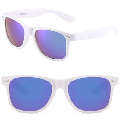Fako Sunglasses® - Witte Zonnebril Met Blauw/Paarse Spiegelglazen - Heren Zonnebril - Dames Zonnebril - Classic - UV400 - Wit Frame - Blauw/Paars Spiegel