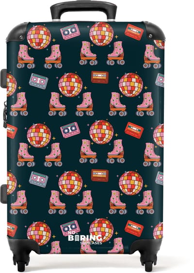 NoBoringSuitcases.com - Grote koffer - Retro disco 70s patroon kleurrijk - Kinderkoffer geschikt voor jongen en meisjes - Reiskoffer met 4 wielen - Trolley op wieltjes - Rolkoffer groot kinderen - 72 liter - Ruimbagage valies 20kg