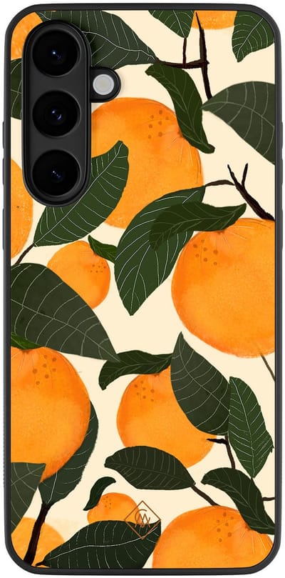 Casimoda® hoesje - Geschikt voor Samsung Galaxy S25 FE - Orange Garden - Zwart TPU Backcover - Bloemen - Groen