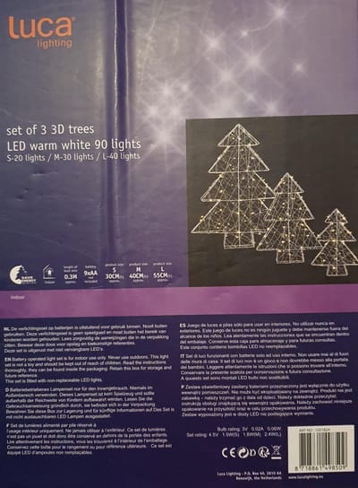 Luca lighting Kerstboom 3D set van 3,batterijen op. H55,H40,H30cm