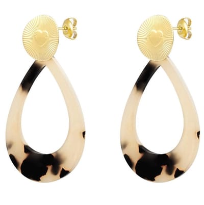 Yehwang Oorbellen Hart coin met ovaal goud beige