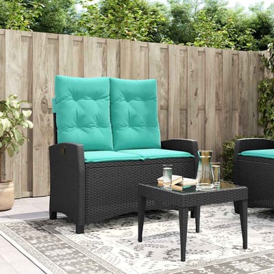 vidaXL - Tuinbankje - verstelbaar - met - kussens - poly - rattan - zwart
