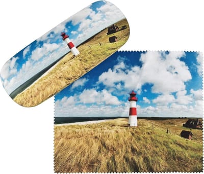 Stevige Brillenetui met Zachte Binnenkant en Microfiber Doekje - Vuurtoren Sylt Ontwerp