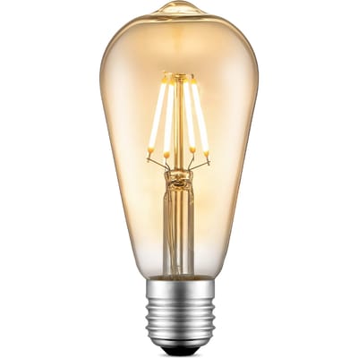 Edison Vintage LED filament lichtbron Drop - Amber - ST64 Deco - Retro LED lamp - 6.4/6.4/14cm - geschikt voor E27 fitting - Dimbaar - 4W 400lm 2700K - warm wit licht
