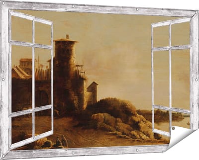 Gards Tuinposter Doorkijk Landschap - Claude de Jongh - 150x100 cm - Tuindoek - Tuindecoratie - Wanddecoratie buiten - Tuinschilderij