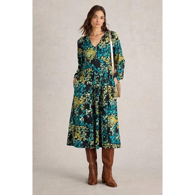 White Stuff Megan Jersey Midi Dress Black Print Maat: 10 PETITE | Midi Jurken Outlet | Dames | Zwart