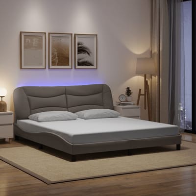 vidaXL - Bedframe - met - LED - zonder - matras - "Hvar" - 180x200 - cm - stof - taupe