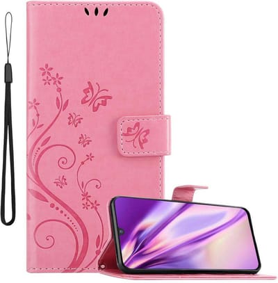 Cadorabo Hoesje geschikt voor Samsung Galaxy M30 / A40s in BLOEMEN ROZE - Beschermhoes in bloemmotief met magnetische sluiting, standfunctie en kaartsleuven Book Case Cover Etui