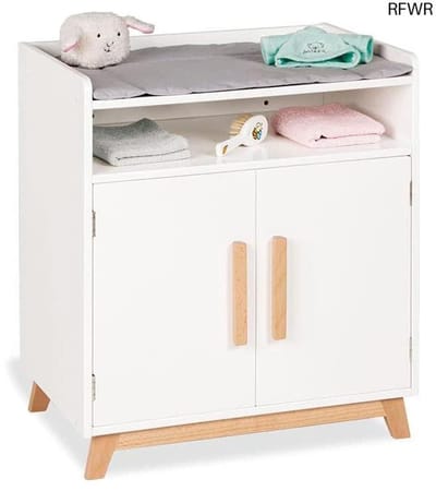 RFWR® Houten poppenluiertafel voor kinderen vanaf 2 jaar met grijs kussen, FSC-gecertificeerd
