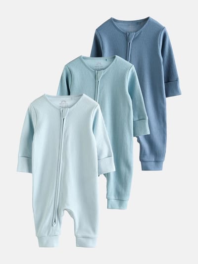 Next - Jongens - Set van 6 babypyjama's met tweewegritssluiting zonder voetjes - Blauw