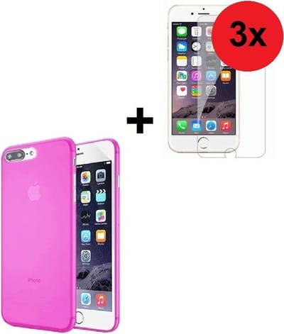 Geschikt voor iPhone SE (2020) hoes Tpu Siliconen Case Hoesje Roze + 3x Tempered Gehard Glas / Glazen screenprotector (3 stuks) Pearlycase