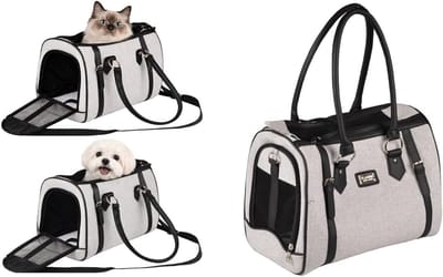 Draagtas hond – Draagtas kat – Flamingo Tatjana Lichtgrijs – 37 x 24 x 31 cm – ventilatiegaas – ritssluiting voor/boven/achter – uitneembare bodem – veiligheidsriem – reistas hond & reistas kat