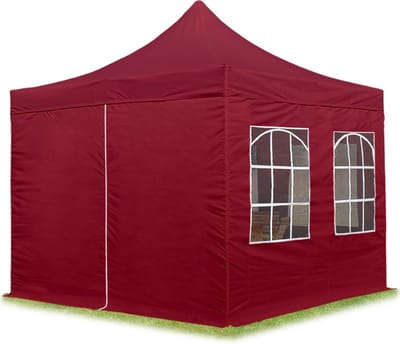 3x3 m Easy Up partytent Vouwpaviljoen met zijwanden (4 venster), rood