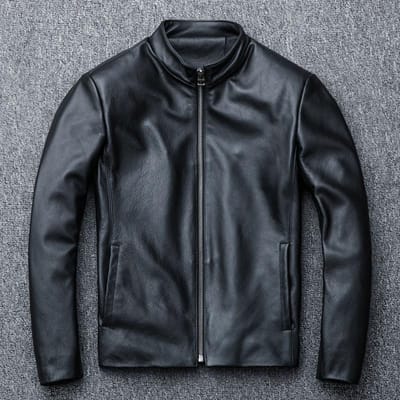Nieuwe Herfst- en Winter Echt Leren Jas Heren Eerste Laag Rundleer Slim Staande Kraag Kort Model XXXXXL zwart