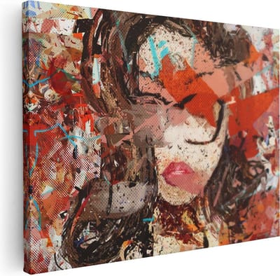 Artaza Canvas Schilderij Vrouw Abstract - 40x30 cm - Klein - Muurdecoratie Popart - Wanddecoratie Woonkamer - Kamer Accessoires