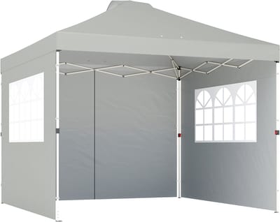 Partytent opvouwbaar - Paviljoen - 3x3m - Easy up - Waterdicht - met Zijwanden - Weerbestendig - Lichtgrijs + Wit