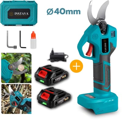Instava® Elektrische Snoeischaar 40mm – 2 Accu’s (2.0Ah) – Makita LXT 18V Compatibel – Krachtig – Incl. Opbergkoffer & Accessoires