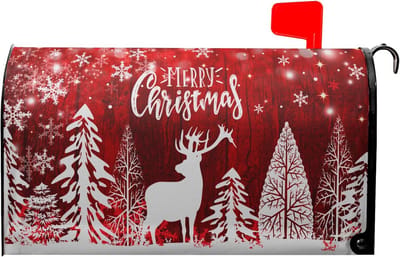 Merry Christmas Brievenbus Cover 64,5 x 53 cm Kerst Brievenbushoezen Magnetische Standaard Maat Winter Sneeuwvlok Dennen Extra Grote Brievenbushoezen Magnetische Brievenomslag Cover Brievenbus voor
