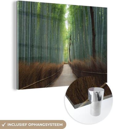 MuchoWow® Glasschilderij 120x90 cm - Schilderij acrylglas - Bamboe - Pad - Bos - Foto op glas - Schilderijen