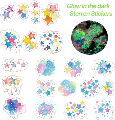 Ainy Glow in the dark Sterren PET Stickers 42 stuks voor bullet journal, fotoalbum, laptop, telefoon, waterfles en zelfs als muursticker | knutselen stickervellen voor kinderen en volwassenen