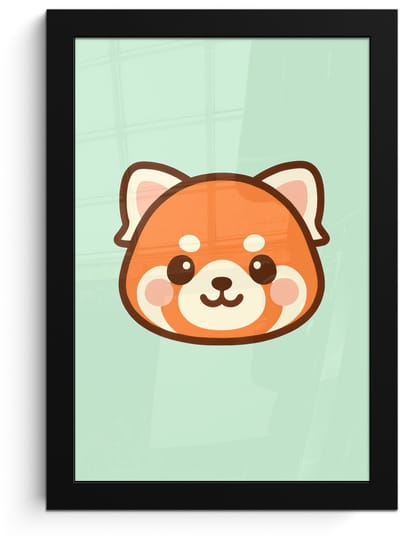 Poster in lijst - Fotolijst 20x30 cm - Posters - Rode panda - Groen - Cartoon - Posterlijst zwart - Decoratie - Wanddecoratie woonkamer - Muurdecoratie slaapkamer