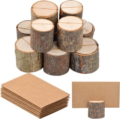 10 stuks houten kaarthouders, tafelkaarthouders, met papieren kaarten voor bruiloft, restaurant, naamkaarthouder, berichtenstandaard