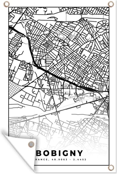 Muurdecoratie Stadskaart - Bobigny - Frankrijk - Kaart - Plattegrond - Zwart wit - 120x180 cm - Tuinposter - Tuindoek