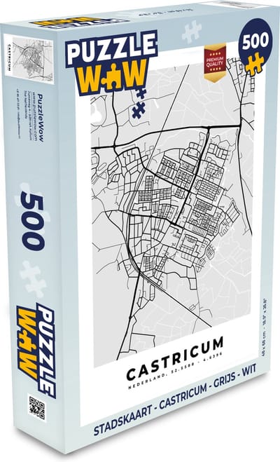 Puzzel Stadskaart - Castricum - Grijs - Wit - Legpuzzel - Puzzel 500 stukjes - Plattegrond