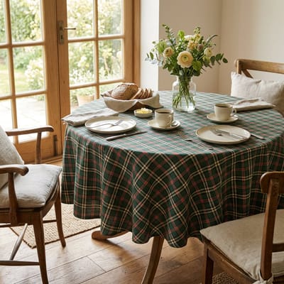 Rond Tafelkleed Castle Groen – 140 cm – Schotse ruit / Tartan / Kerst – Landelijk Tafelkleed