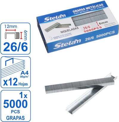 Decopatent - 5.000 Stuks Standard Nietjes 26/6 - 6mm - Metalen nietjes Gegalvaniseerd staal - Stelam Metal Staples voor Nietmachines - Voordeelverpakking 5000 Nietjes