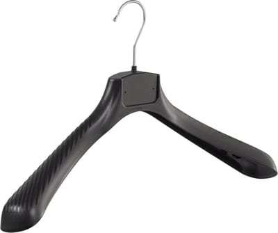 De Kledinghanger Gigant - Mantelhanger - Kostuumhanger - Jassenhanger - Volwassenen - FG45 - 50 Stuks - Kunststof - Zwart - Gebogen Model - Schouderverbreding 6 cm - 45 cm - Kledinghanger - Kleerhanger - FG-Serie (FG45_00/50)