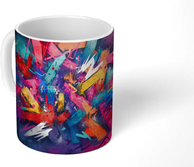 Mok - Koffiemok - Abstract - Explosie - Neonkleuren - Mokken - 350 ML - Beker - Koffiemokken - Theemok