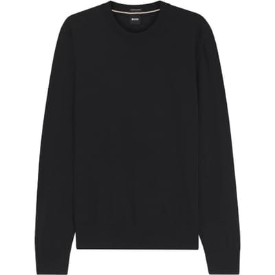 BOSS Leno slim fit trui wol - heren pullover middeldik O-hals - zwart