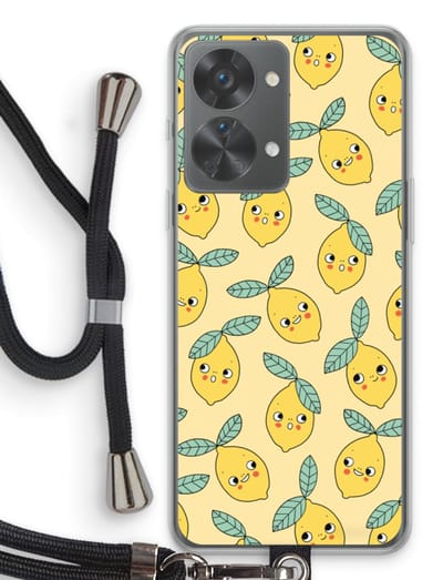 Case Company® - Hoesje met koord geschikt voor OnePlus Nord 2T hoesje met Koord - Citroenen - Telefoonhoesje met Zwart Koord - Bescherming aan alle Kanten en Over de Schermrand