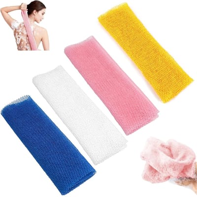 Dailygoods- Douchefilet 4 Stuks - Exfoliërende Sponzen - Uittrekbaar Ontwerp 25/60 Inch - Hoogwaardig Nylon - Ideaal Voor Thuis/Reis - Multicolor - Exfoliërende Spons