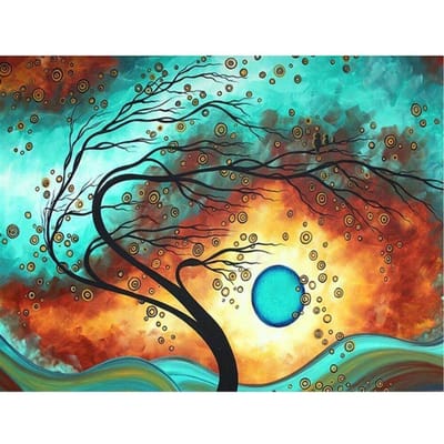 Peinture de diamant de paysage, mosaïque d'arbre, broderie complète de diamant rond à faire soi-même 20X30CM blue