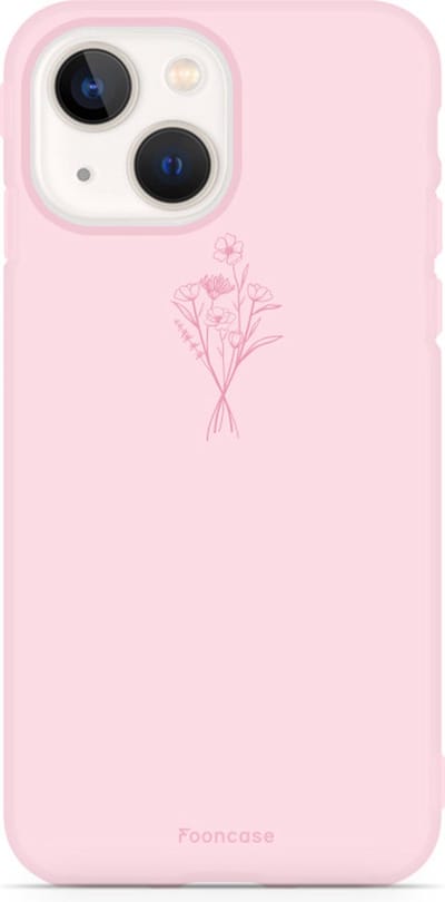 Fooncase Hoesje Geschikt voor iPhone 13 Mini - Shockproof Case - Back Cover / Soft Case - Roze / veldbloemen