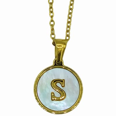 Initiaal Ketting - Letter S in Parelmoer Coin hanger - Premium Staal
