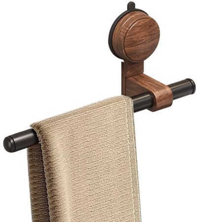 Dailygoods- Handdoekhouder met zuignap - Wandhanddoekhouder - Handdoekhouder zonder boren - Hout - Beweegbare stang - Water- en corrosiebestendig - Handdoekrek