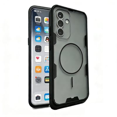 Casemania Hoesje Geschikt voor Samsung Galaxy A57 - Zwart - Frosted Flex Armor Magnetische Back Cover Geschikt voor MagSafe - Shockbestendig Telefoonhoesje - Volledige Camera Bescherming